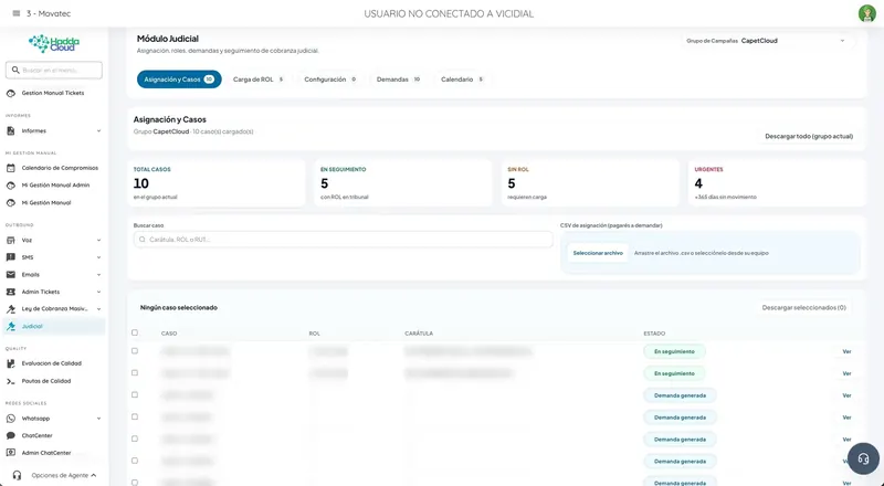 Dashboard del Módulo Judicial: asignación y casos con indicadores